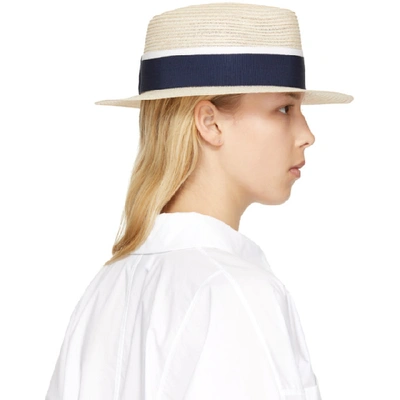 Shop Maison Michel Beige Andre Panama Hat In Natural/nav