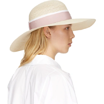 Shop Maison Michel Beige & Pink Blanche Beach Hat