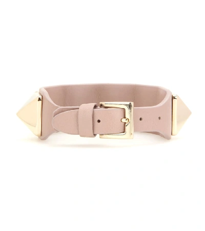 Shop Valentino Rockstud Leather Bracelet In Beige