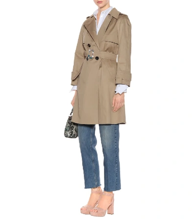 Shop Miu Miu Embellished Trench Coat In Beige