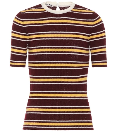 Shop Miu Miu Striped Wool Top In Brown