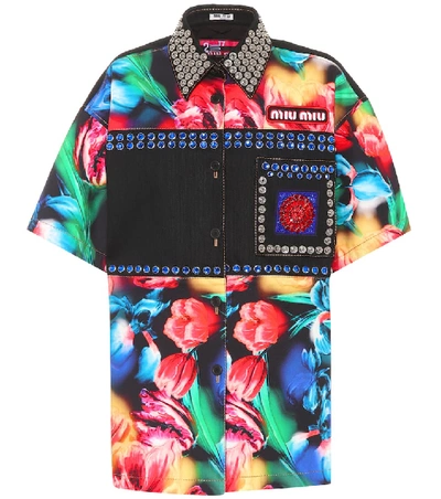 Shop Miu Miu Embellished Denim Shirt In Multicoloured