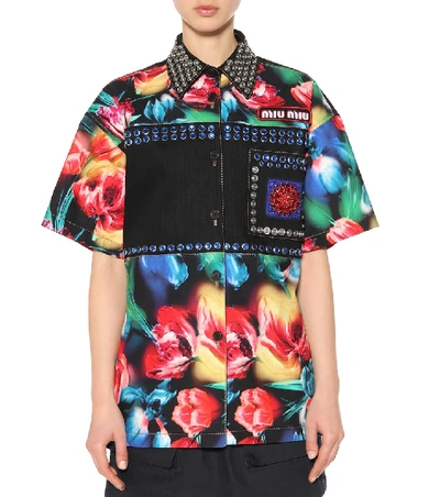 Shop Miu Miu Embellished Denim Shirt In Multicoloured