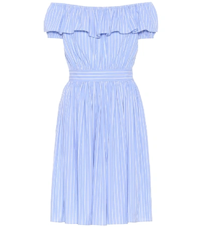 Shop Miu Miu Striped Off-the-shoulder Cotton Dress