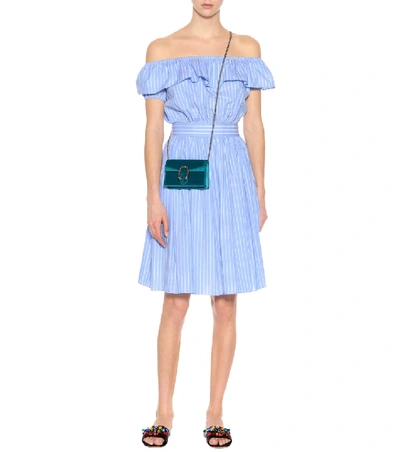 Shop Miu Miu Striped Off-the-shoulder Cotton Dress