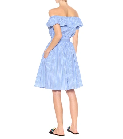 Shop Miu Miu Striped Off-the-shoulder Cotton Dress