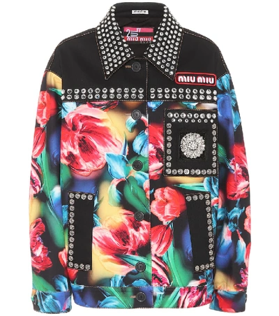 Shop Miu Miu Embellished Denim Jacket In Multicoloured