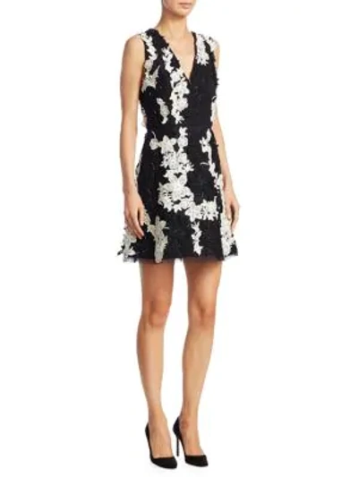 Shop Alice And Olivia Pamela Floral Mini A-line Dress In Black Cream