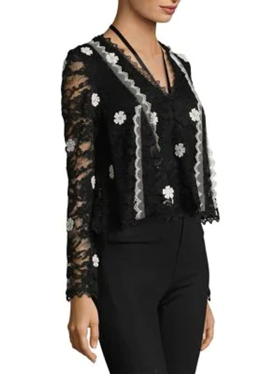 Shop Alexis Cyndi Floral Applique Lace Top In Black White