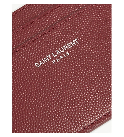 Shop Saint Laurent Logo Pebbled Leather Card Holder In Burgundy