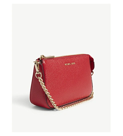 Shop Michael Michael Kors Textured Leather Chain Wallet In Bright Red