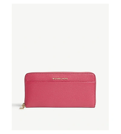 Shop Michael Michael Kors Mercer Continental Leather Wallet In Ultra Pink