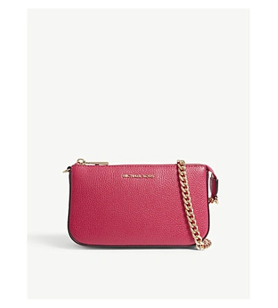 Shop Michael Michael Kors Textured Leather Chain Wallet In Ultra Pink