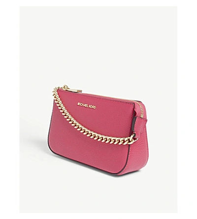 Shop Michael Michael Kors Textured Leather Chain Wallet In Ultra Pink