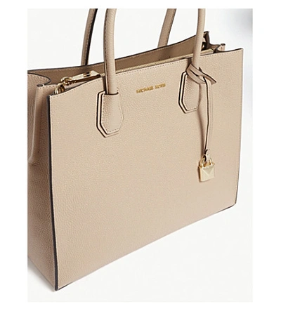 Shop Michael Michael Kors Mercer Large Grained Leather Tote Bag In Oyster