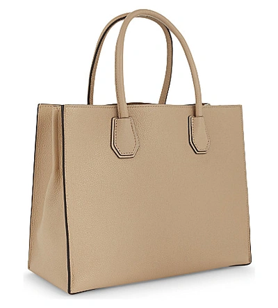 Shop Michael Michael Kors Mercer Large Grained Leather Tote Bag In Oyster