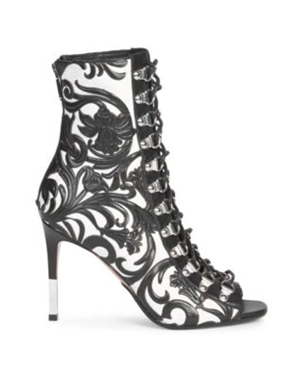 Shop Balmain Calamity Lace-up Leather Boots In Black White