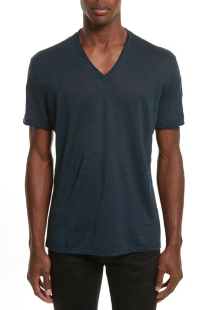 Shop John Varvatos Linen V-neck T-shirt In Cobalt Blue