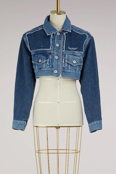 Shop Off-white Denim Cropped Jacket In Washed Denim