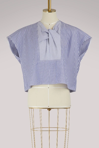Shop Carven Striped Cotton Top In Blanc/bleu Nuit