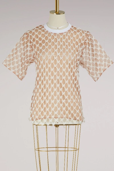 Shop Off-white Off Embroidered Silk Top In Nude