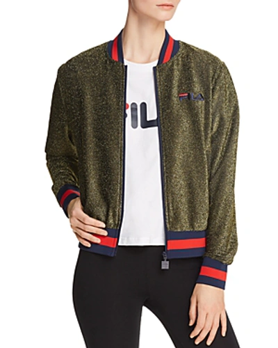 Star Metallic Bomber Jacket In Gold
