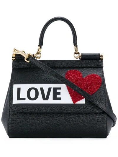 Shop Dolce & Gabbana Mini Sicily Love Patch Shoulder Bag In Black