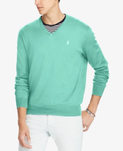 Shop Polo Ralph Lauren Men's V-neck Sweater In Diver Green
