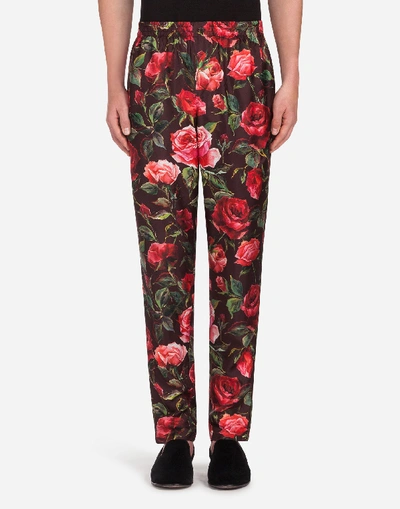 Shop Dolce & Gabbana Pajama Pants In Printed Silk In Bordeaux