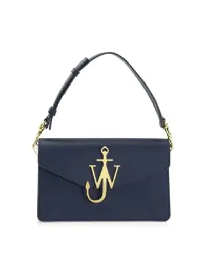 Shop Jw Anderson Leather Logo Handbag In Navy