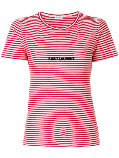 Shop Saint Laurent Striped Knitted Logo T-shirt