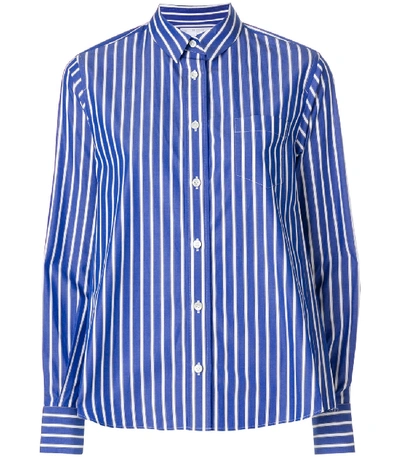 Shop Sacai Blue/white Striped Poplin Shirt