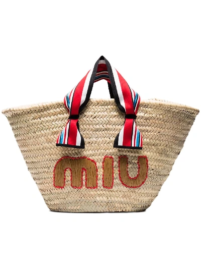 Shop Miu Miu Straw Tote Bag