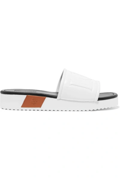 Shop Loewe Logo-embossed Leather Slides In White