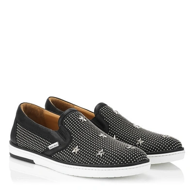 Shop Jimmy Choo Grove Black Soft Calf With Stars And Studs Slip On Sneakers In Black/silver