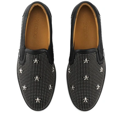 Shop Jimmy Choo Grove Black Soft Calf With Stars And Studs Slip On Sneakers In Black/silver