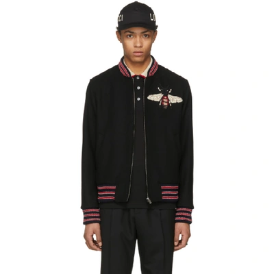 Shop Gucci Black Bee Bomber Jacket In 1300 Black