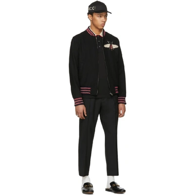 Shop Gucci Black Bee Bomber Jacket In 1300 Black