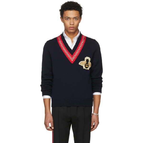 gucci wool sweater with bee appliqué