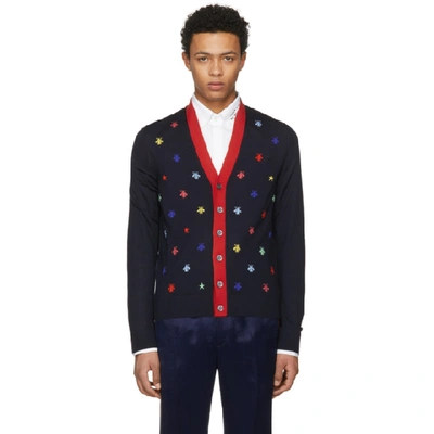 Shop Gucci Navy Insect Cardigan In 4944 Ink