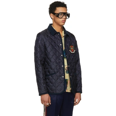 Shop Gucci Blue Bee Quilted Jacket In 4080 Blue