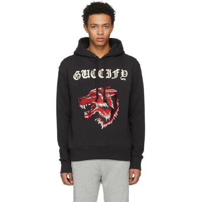 Shop Gucci Black Fy Wolf Hoodie In 1286 Black