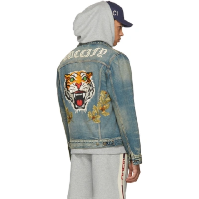 Shop Gucci Blue Angry Cat Denim Jacket In 4271 Blue