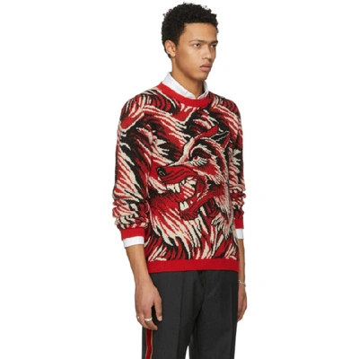 Gucci Red 'guccy' Wolf Intarsia Sweater | ModeSens