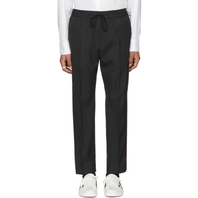 Shop Gucci Grey Plain Military Wool Trousers In 1355 Dk Gre
