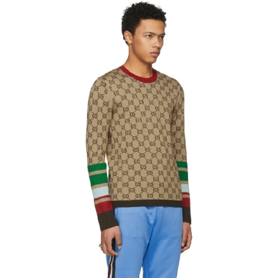 Gucci - logo-jacquard Wool Crew-Neck Sweater - Mens - Camel