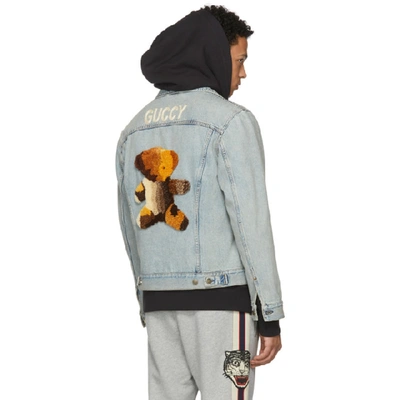 Shop Gucci Blue Guccy Teddy Bear Denim Jacket In 4048 Blue