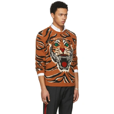 Shop Gucci Orange Guccy Tiger Intarsia Sweater In 7548 Ornage