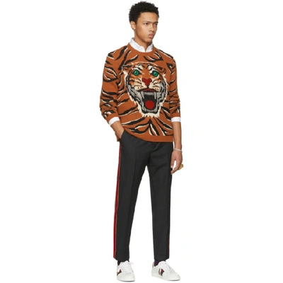 Shop Gucci Orange Guccy Tiger Intarsia Sweater In 7548 Ornage
