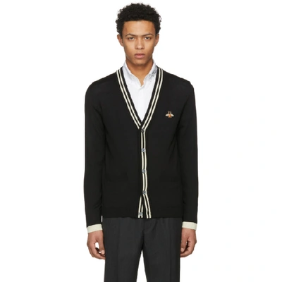GUCCI BLACK EMBROIDERED BEE PATCH CARDIGAN